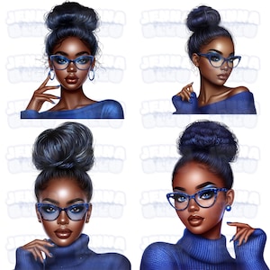 Anspruchsvolle schwarze Frau Illustration stilvolle afrozentrische digitale Kunst schwarze Frau Clip Art afroamerikanische Frauen Clip Art mit Brille