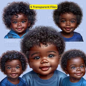 Curly Hair Black Baby Clipart | Cute Melanin Toddler PNG | Sweet African American Infant Digital Art |  Baby Shower Design | Digital File