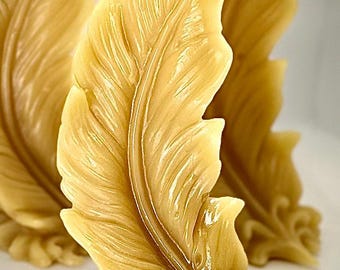 Pure Beeswax Feather Candle | Handcrafted Nature Decor (5"x2")