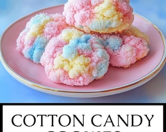 Rezept für Zuckerwatte-Kekse – Weiche und bunte Zuckerkekse | Lustiges Karnevalsdessert | Einfache Gourmet-Leckerei | Sofortiger digitaler PDF-Download