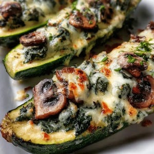 Spinach Mushroom Ricotta Stuffed Zucchini Boats | Healthy Vegetarian Italian Recipe | Easy Baked Zucchini Dish | Download.