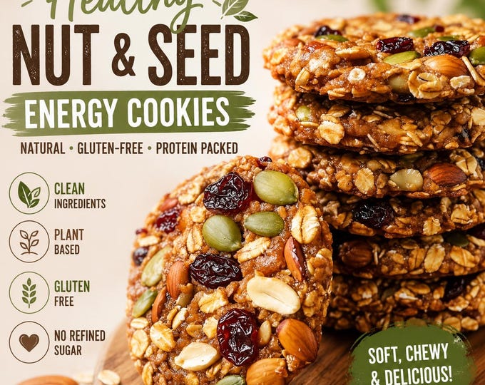 Healthy Nut & Seed Energy Cookies | Gluten-Free Snack | Natural Protein Bites | Clean Eating Power Cookies | Vegan Option| Download.