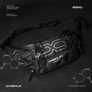 KRMLN Waistbag Double Strap Sling Waist Bag - Black