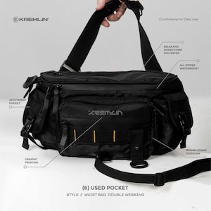 KRMLN Waistbag Double Strap Sling Waist Bag - Black