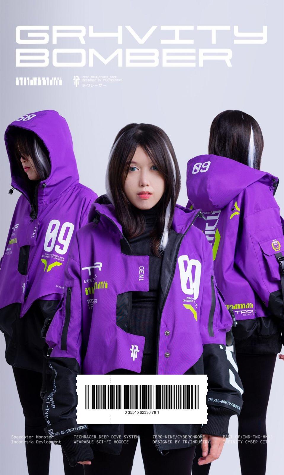Techwear Jacket: Cyberpunk Varsity Style, Removable Hoodie