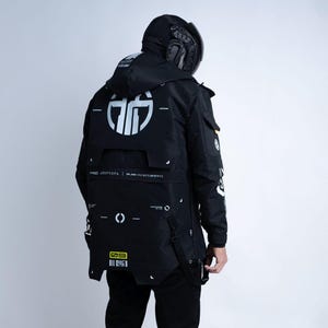 Chaqueta Cyberpunk Techwear: estilo universitario reflectante y resistente al viento
