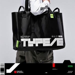 Techwear Shopper Tote Carrir, Slingbag Totebag Tactical Double Strap Sling Waist Bag, Laptop Sleeve