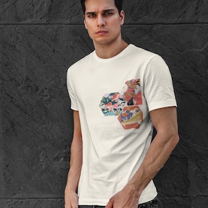 Japanese Koi Fish T-Shirt - Cherry Blossom Hexagon Pattern Tee - Unisex Japanese Streetwear - Soft Cotton T-Shirt