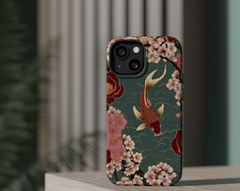Japanese Koi Fish iPhone Case- Cherry Blossom Floral Design/Traditional Japanese Art Magnetic Tough Case