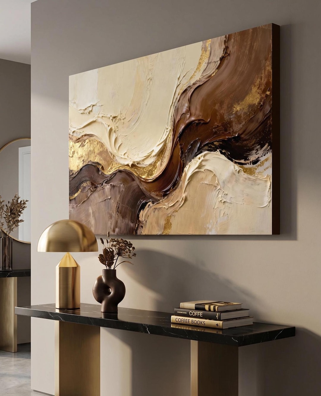 Neutral Abstract Wall Art Canvas, Beige Brown Textured Painting, Luxury ...