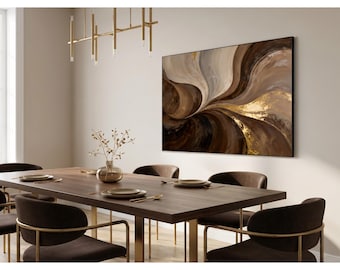 Neutral Abstract Wall Art Canvas, Large Brown Beige Gold Painting, Luxury Modern Abstract Print, Contemporary Minimalist Wall Decor