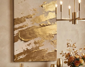 Beige Gold Abstract Wall Art, Neutral Luxury Canvas Print, Minimalist Textured Wall Decor, Large Modern Wall Art 24x36