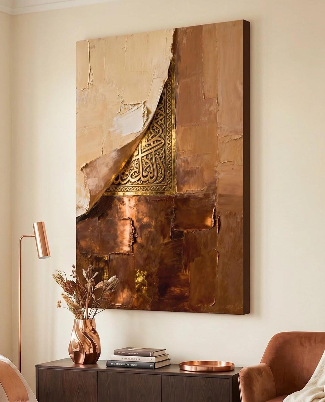 Neutral Abstract Wall Art Canvas, Beige Brown Texture Painting ...