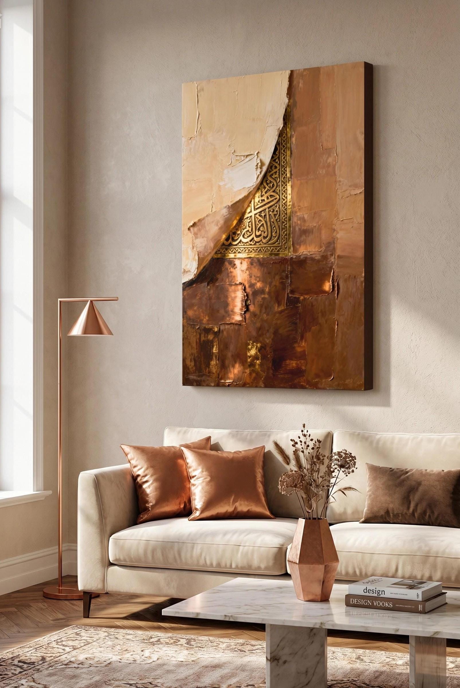 Neutral Abstract Wall Art Canvas, Beige Brown Texture Painting ...