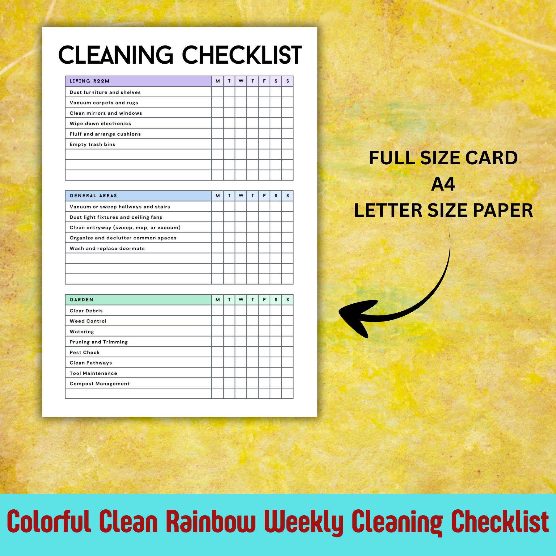 Rainbow Weekly Cleaning Checklist | Editable, Printable (A4 PDF) - Etsy