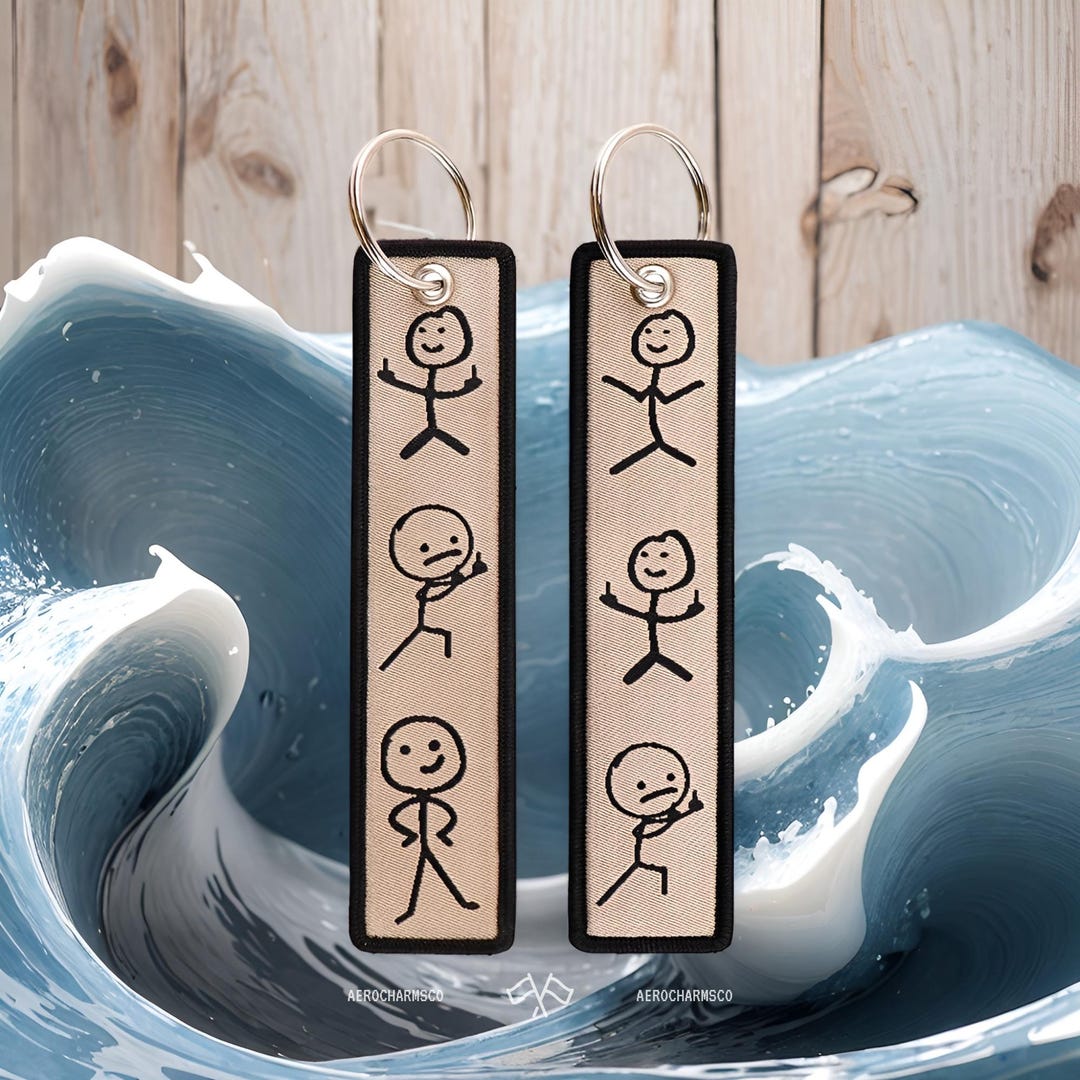 Embroidered Stick Figure Keychain – Minimalist Quirky Key Tag - Etsy