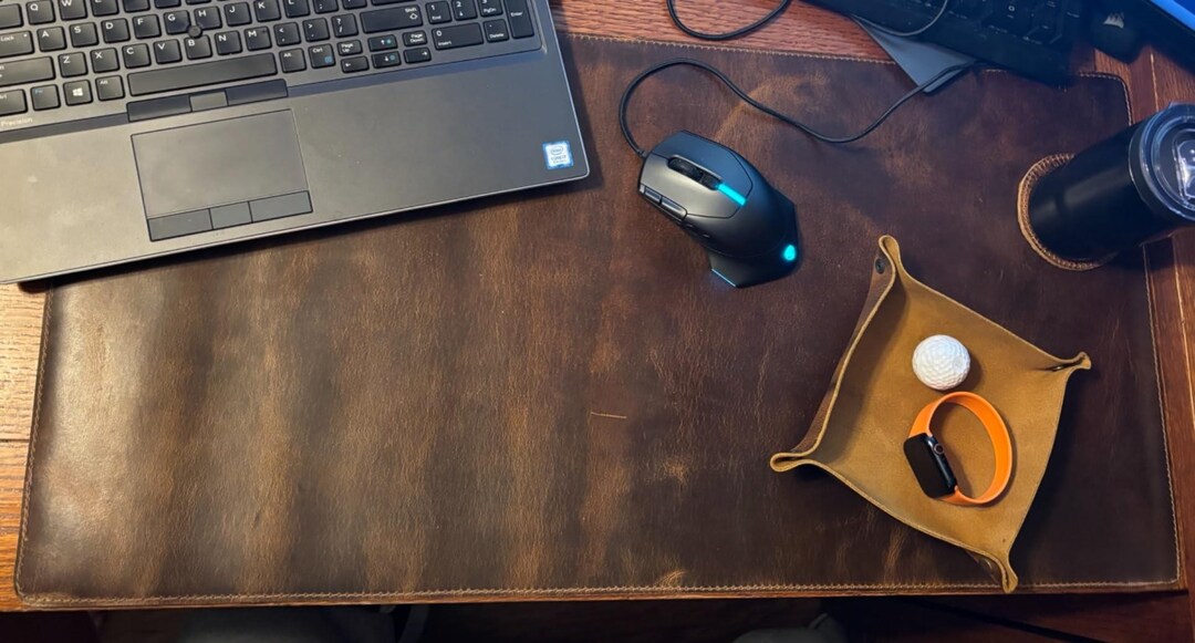 Leather Desk Mat Desk Pad - Full Grain (32x16) Leather Desk Cover ...