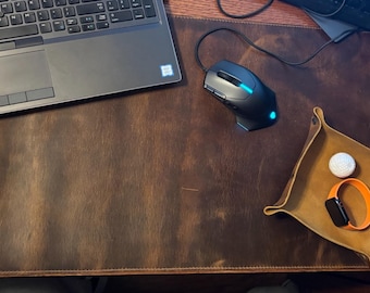 Leather Desk Mat Desk Pad - Full Grain (32x16) Leather Desk Cover Blotter & Protector - Desktop Accessories Mouse Pad for Laptop Office