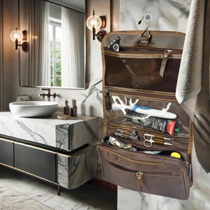 Trousse de toilette personnalisée en cuir à suspendre Dopp Kit Accessoires de voyage pour hommes Gravure personnalisée Groomsmen d'honneur Cadeau fête des pères pour homme Papa petit ami
