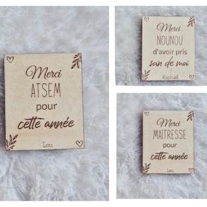 Carte magnet en bois gravé - cadeau fin d'année scolaire ,cadeau maîtresse, cadeau ATSEM, cadeau nounou, cadeau personnalisé
