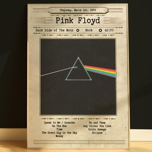 Pósteres de Pink Floyd Póster de portada del álbum de Pink Floyd Póster de lista de canciones Regalo de álbum Dark side of the moon Pósteres digitales Regalo de cumpleaños