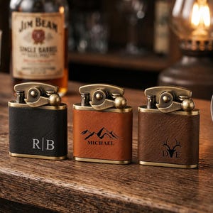 Engraved Leather Lighter for Men, Personalized Groomsmen Gift, Vintage Style, Unique Anniversary Birthday Present, Father’s Day Gift