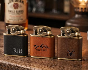 Engraved Leather Lighter for Men, Personalized Groomsmen Gift, Vintage Style, Unique Anniversary Birthday Present, Father’s Day Gift