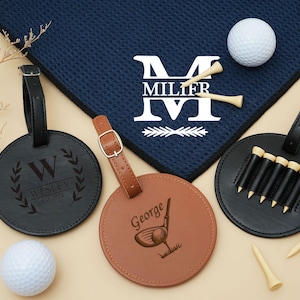 Personalized Golf Tee Holder,Engraved Leather Golf Bag Tag Gift,Custom Golf Accessories,Groomsmen Gifts,Valentine&#39;s Day Gift,Golf Bag Tag