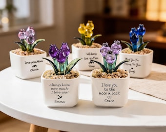 Custom Unique Tulip Glass Flower Potted, Mothers Day Gift, Hand Blown Potted Flower, Everlasting Tulips