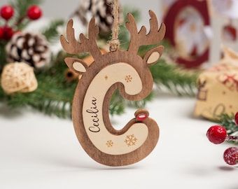 Letter Name Ornaments, Reindeer Christmas Stocking Tags, Holiday Keepsake ornaments