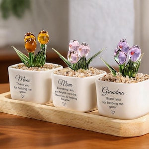 Tulipán de cristal personalizado en maceta de cerámica – Flor de recuerdo grabada a medida