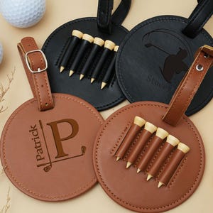Engraved Leather Golf Bag Tag Gift with Golf Tees, Personalized Golf Tee Holder, Custom Golf Accessories, Groomsmen Gifts, Golf Gift For Men