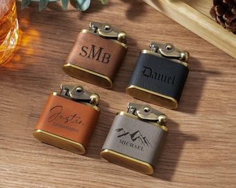Custom Leather Lighter for Men, Engraved Butane Lighter, Groomsmen Gift, Refillable Retro Cigarette Lighter, Father’s Day Gift for Him