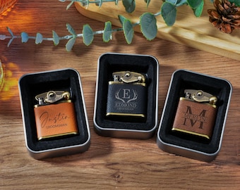 Lederfeuerzeug mit Gravur für Männer, personalisiertes Trauzeugegeschenk, Vintage-Stil, einzigartiges Geburtstagsgeschenk zum Jahrestag, Vatertagsgeschenk