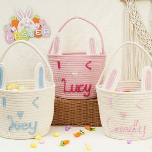 Babyparty-Geschenk-Korb, personalisierter Osterhasen-Korb Kundenspezifischer Ostern-Eimer, Seil-Baumwollbaby-Geschenk-Korb, Baby-Geschenkkorb, Neugeborenen Geschenke