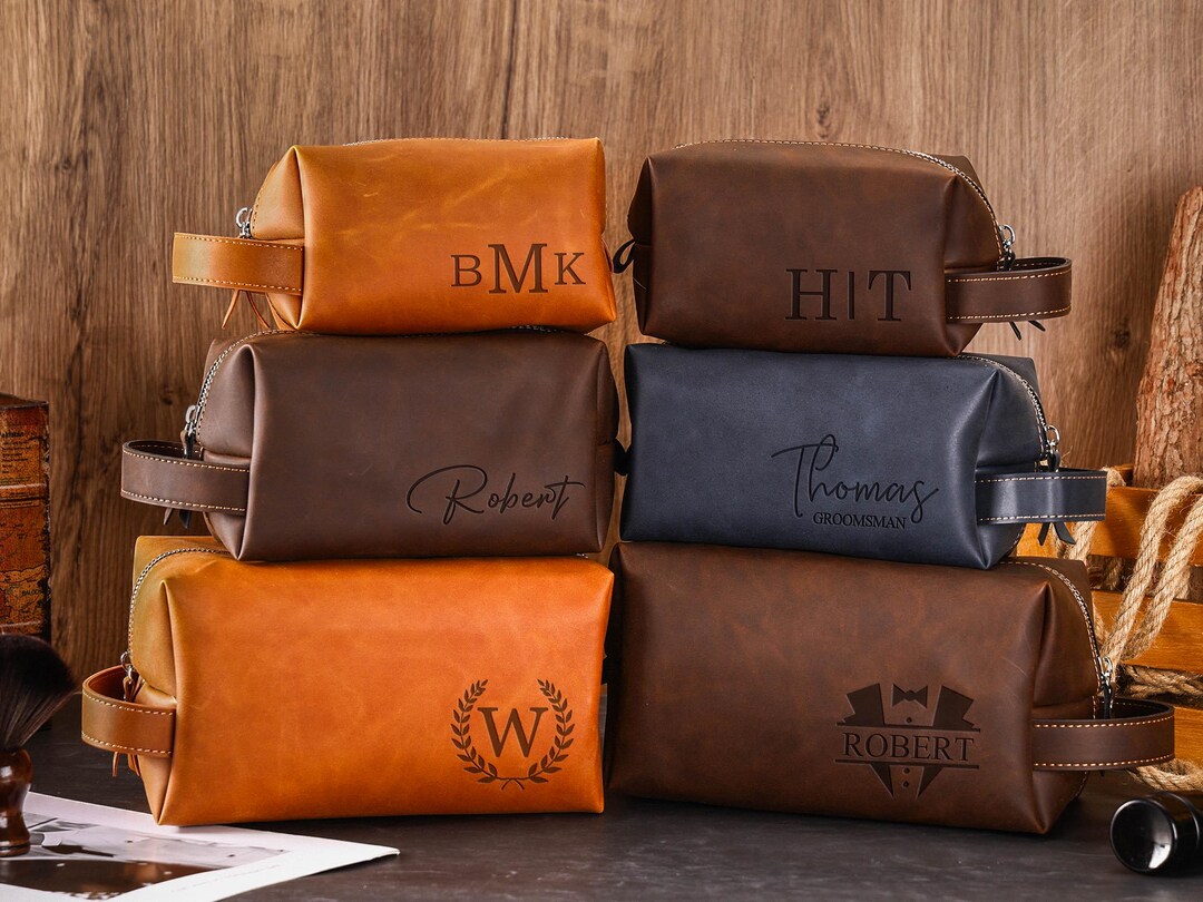 Personalized Leather Dopp Kit, Engraved Groomsmen Gift - Etsy