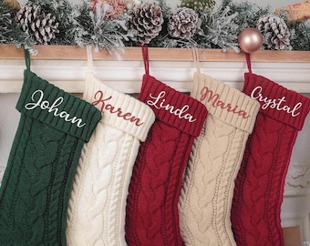 Embroidered Knit Christmas Stocking, Personalized Family Christmas Stockings With Name, Monogram Stocking, Holiday Decor