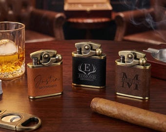 Custom Leather Lighter for Men, Engraved Butane Lighter, Groomsmen Gift, Refillable Retro Cigarette Lighter, Father’s Day Gift for Him