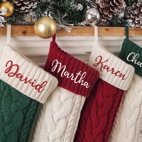 Embroidered Knit Christmas Stocking 2026, Personalized Family Christmas Stockings With Name, Monogram Stocking, Holiday Decor