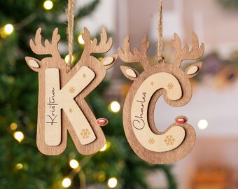 Christmas Letter Ornaments with Name,2025 Stocking Tags,Reindeer keepsake ornaments