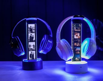 Personalized led Headphone Stand,Custom RGB Light Headset Holder,Headphone Display with Photos,Gamer Desk Organizer,Unique Gift for Gamers