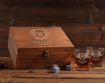 Juego de vasos de whisky personalizados, caja de madera, regalo para padrinos de boda
