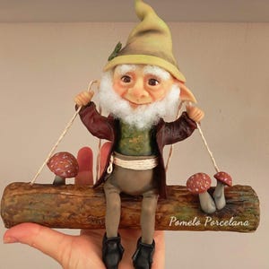 Handmade Cold Porcelain Elf - Swing in Cold - Fantasy Charming Expression - Village Decoration Treat - Gift for Elves Lovers - Buy Christmas