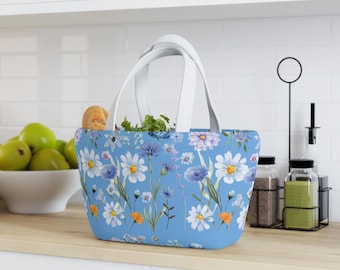 Floral Lunch Tote: Neoprene Lunch Bag with Magnetic Closure