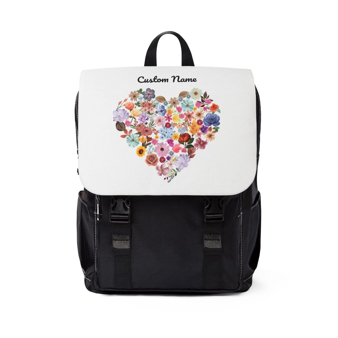 Personalized Floral Heart Backpack: Custom Name Travel Bag  display picture 1