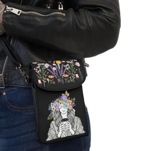 Cartera pequeña para teléfono móvil con diseño floral, estilo bohemio y chic, con diseño artístico de flores para mujer, regalo elegante para mujer