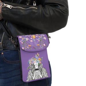 Cartera pequeña para teléfono móvil con diseño floral, estilo bohemio y chic, con diseño artístico de flores para mujer, regalo elegante para mujer