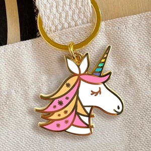 Unicorn Keychain - Cute Pastel Unicorn Enamel Key Charm, Shiny Gold Metal Key Chain - Great Gift for Unicorn Lover, Student, Teen, Teenager