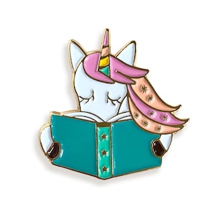 Reading Unicorn Pin Reading is Magical Reading Unicorn Lapel Pin Reading Unicorn Enamel Pin Kawaii Unicorn Pin EP3026 image 1