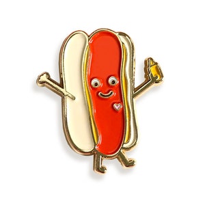 Hot Dog Pin Hot Dog Lapel Pin Hot Dog Enamel Pin Gift for Camper Gift for Baseball Fan Chicago Dog Gold Enamel Pin EP3029 image 1